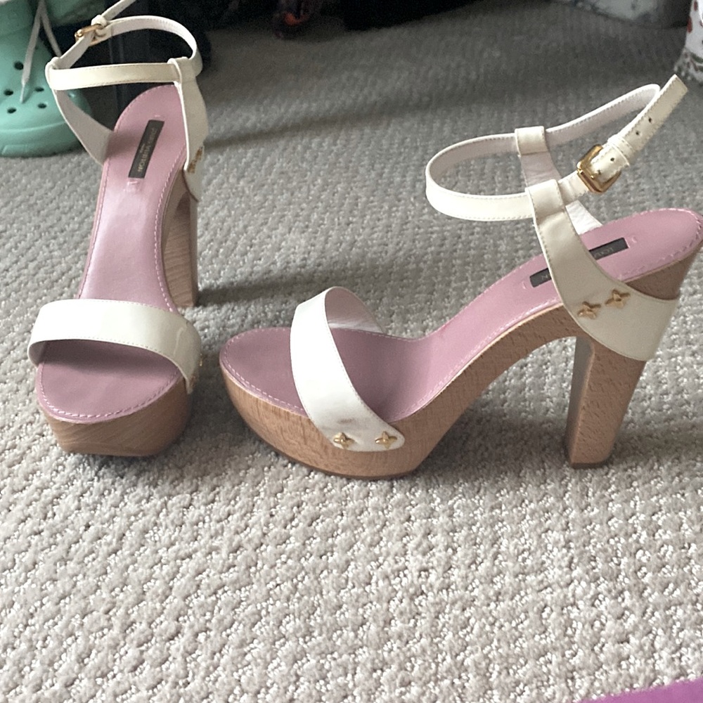Louis Vuitton white platform clog heels